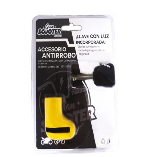 Candado Antirobo Moto Pinza Amarillo Con Luz 4