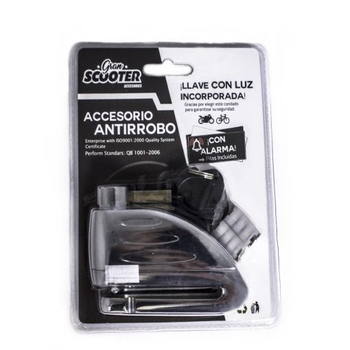 Candado Antirobo Moto Pinza Cromado Con Alarma + Luz 5